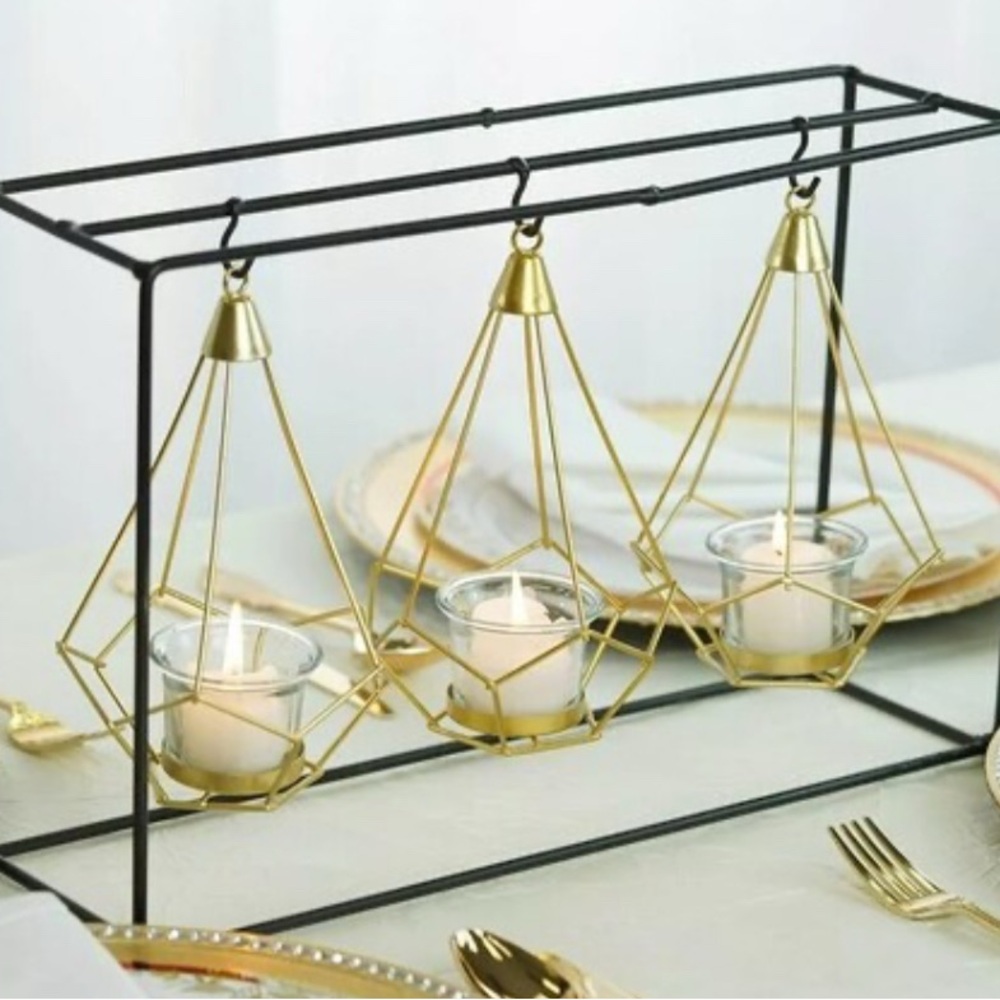 Geometric Gold and Black Candle Holder